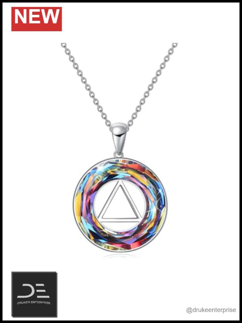 925 Sterling Silver Sobriety Necklace AA Recovery Triangle Pendant 18-20in
